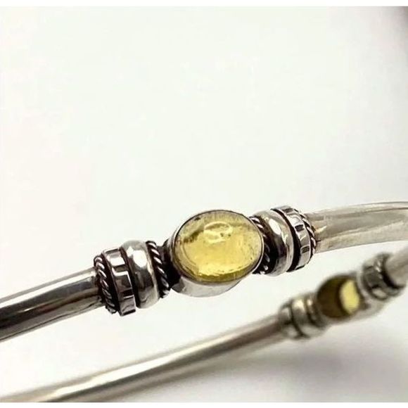 Vintage Sterling Silver Bangle Bracelet with Citrine Cabochon Stations - Picture 4 of 5